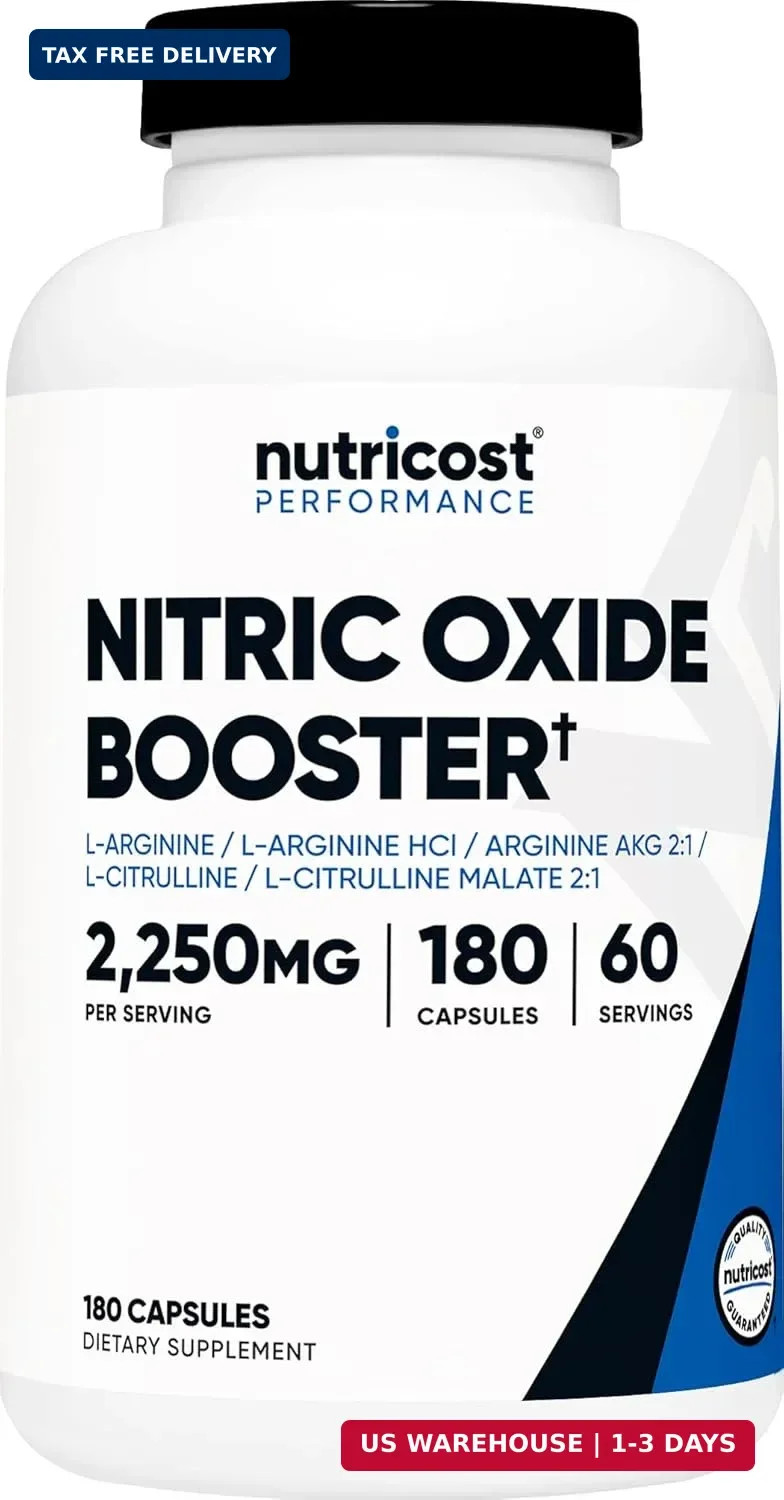 Nutricost Nitric Oxide Booster 2250mg, 180 Capsules, Gluten Free | 750mg Per Cas