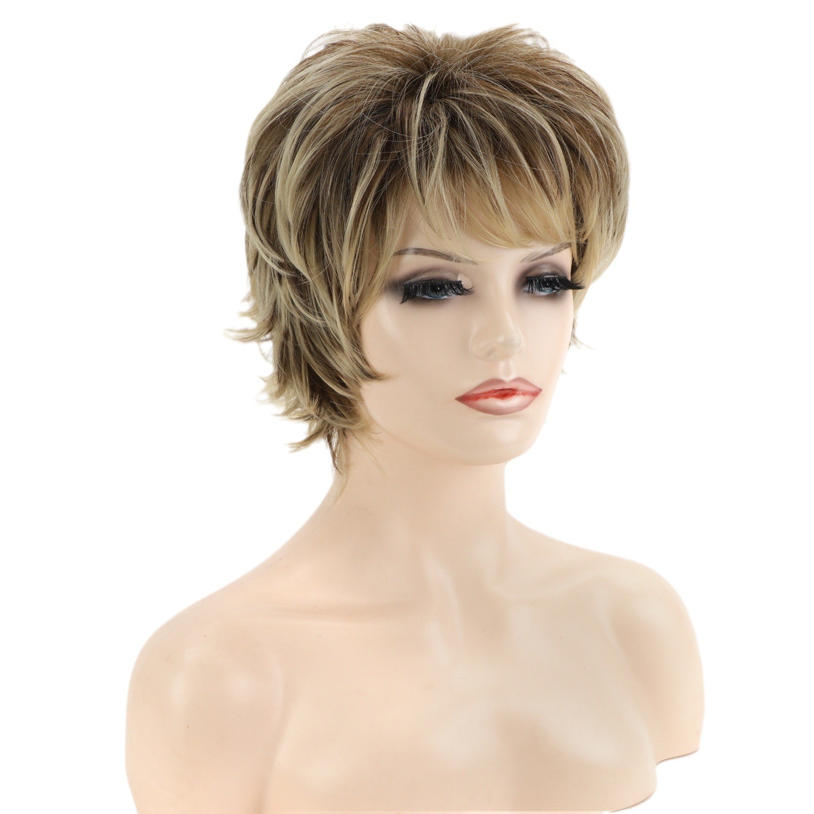 Fashion Short Blonde Mix Color Heat Resistant Synthetic Hair wig for Women