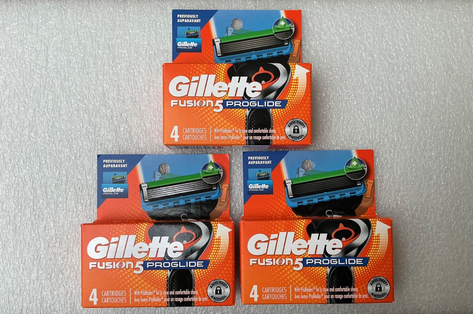 3x Gillette Fusion 5 Proglide, 4 Refill Cartridges Each