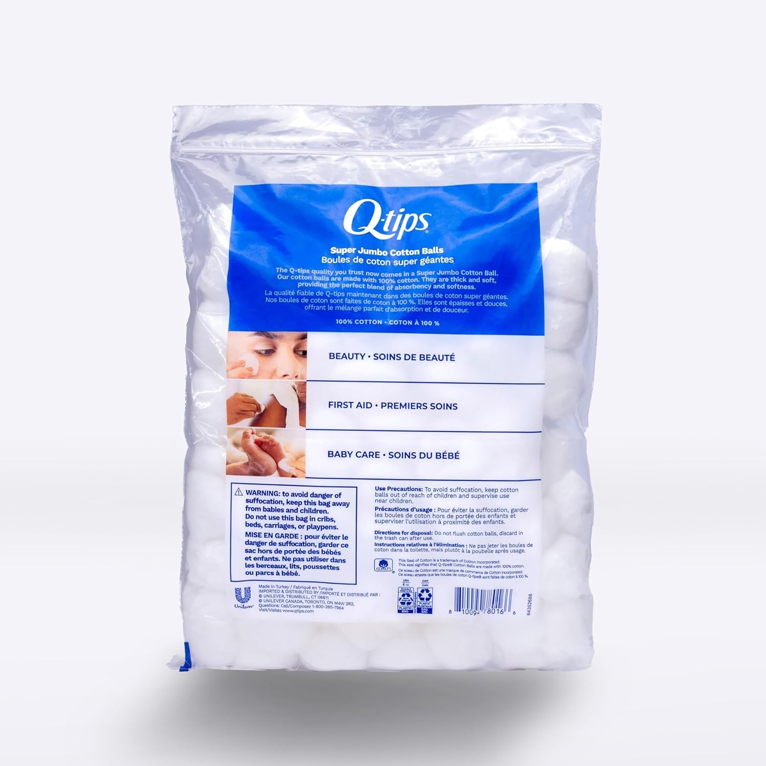 Q-Tips 100 Count Super Jumbo Cotton Balls, 100% Thick Cotton for Beauty