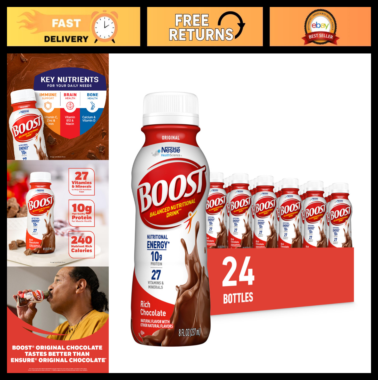 Nutritional Drink Pack of 24, Rich Chocolate Flavor, Ready to Drink, 8 Fl Oz Bot