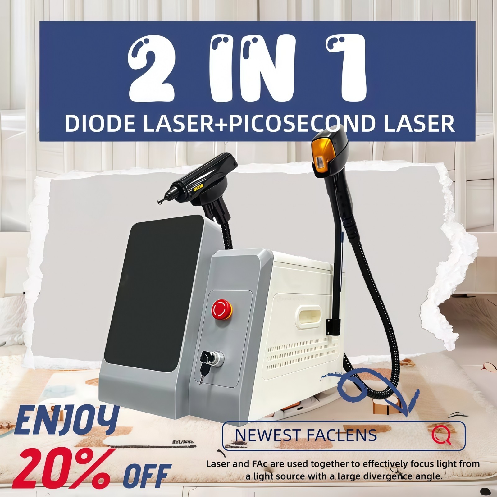 Pro 2 in 1 Diode Laser Hair Removal Machine Picosecond Tattoo Removal Instrument