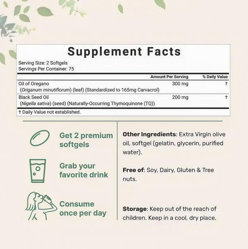 2 in ! Oil of Oregano & Black Seed Softgels Count with Carvacrol, 40% discount 1