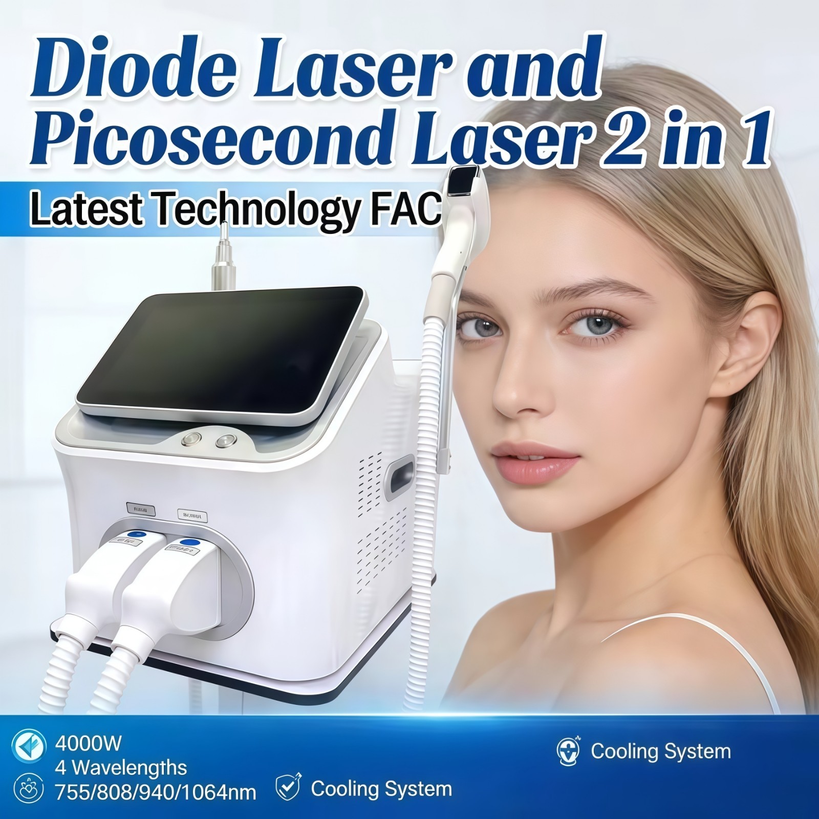 2 In 1 808nm Diode Laser Hair Removal & Pico Laser Tattoo removal Machine 10bar