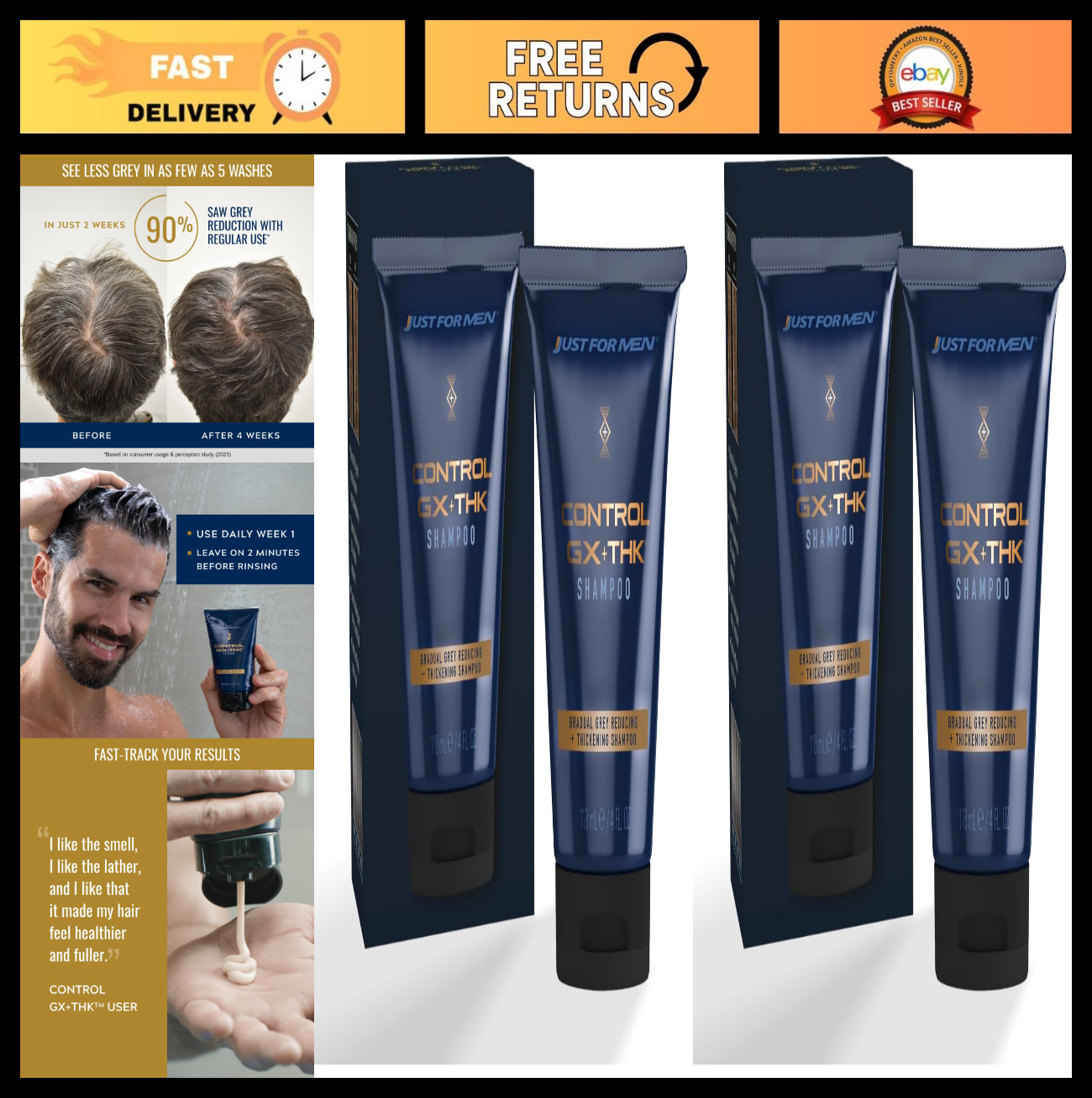 Thickening Shampoo for Thinning Hair, Grey Reduction, Alpha Keratin, 4 oz (2 Pac
