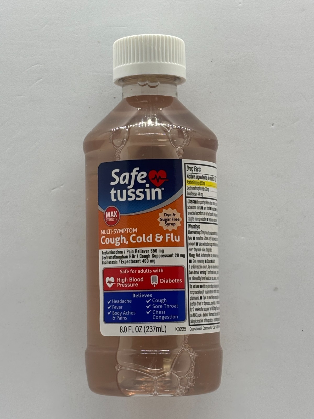 Safe Tussin Cough Cold & Flu 8z ~ EXP 10/27, FREE SHIPPING!!
