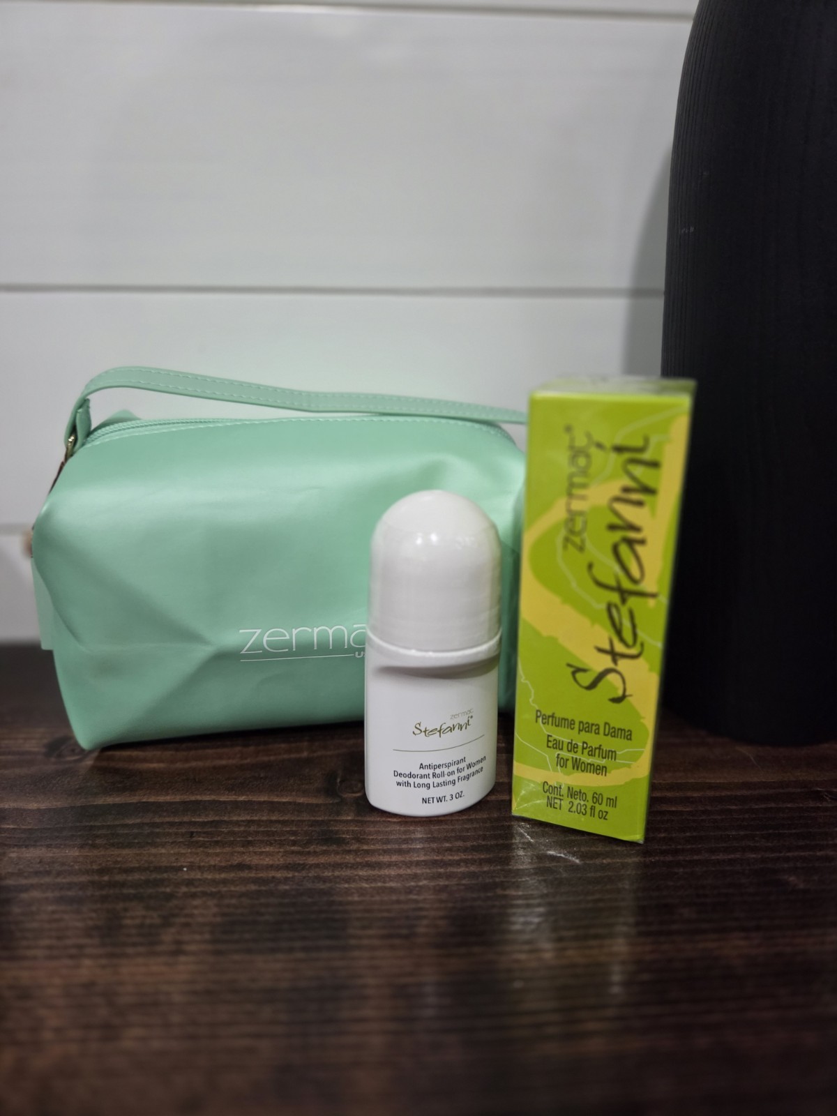 ​Zermat Stefanni 3pcs Set: Perfume, Roll-On Deodorant & Mint Green Cosmetic Bag