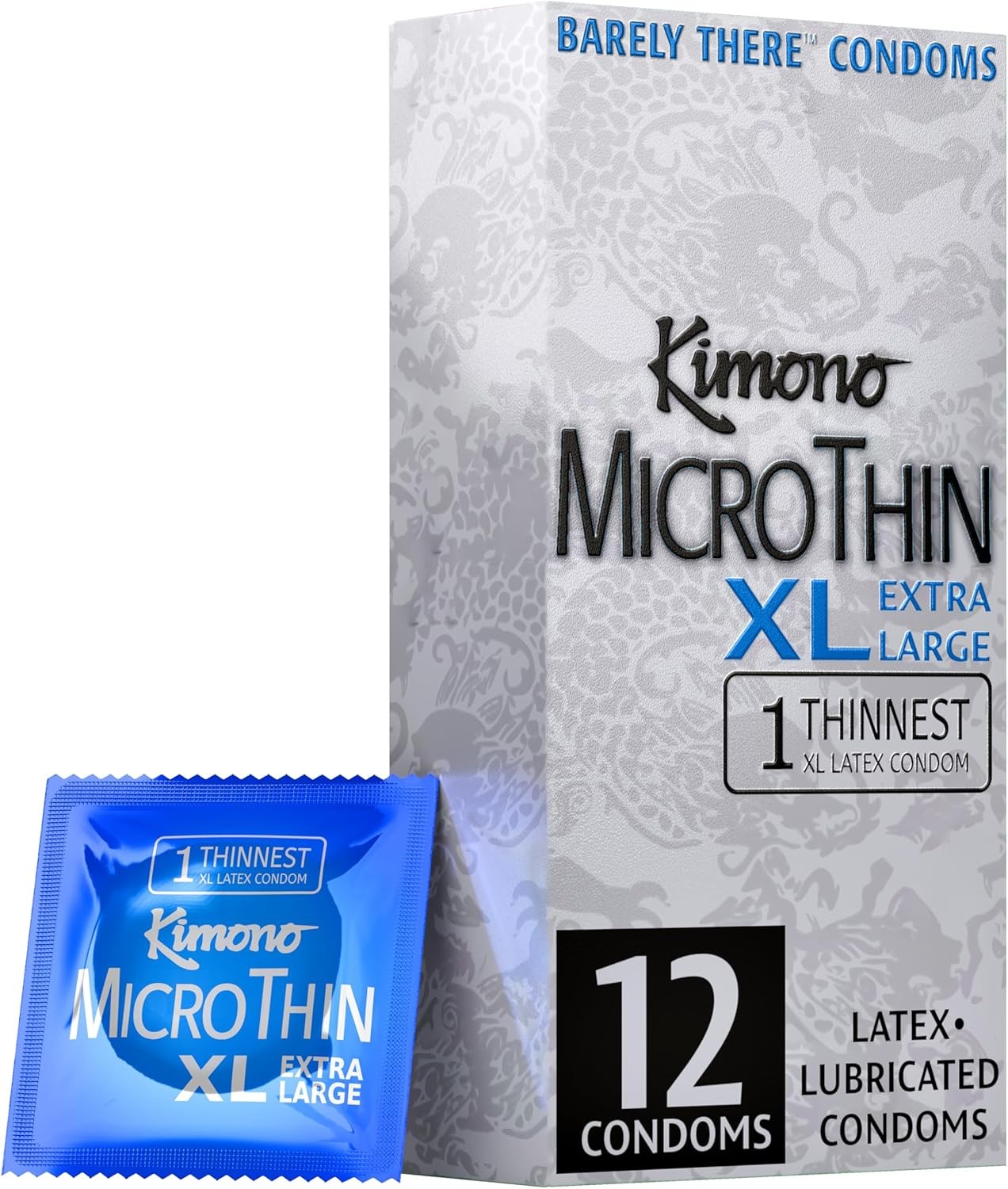 Kimono MicroThin XL Ultra Thin Lubricated Condoms 12 Count Natural Latex