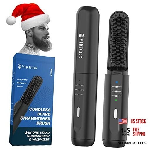 Beard Straightener for Men: Cordless Heated Beard Brush for Men, Black