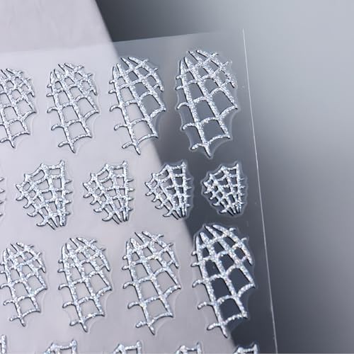 Halloween Nail Stickers Decals, 6Pcs Adhesive 3D Glitter Spider 3d Cobweb Skull