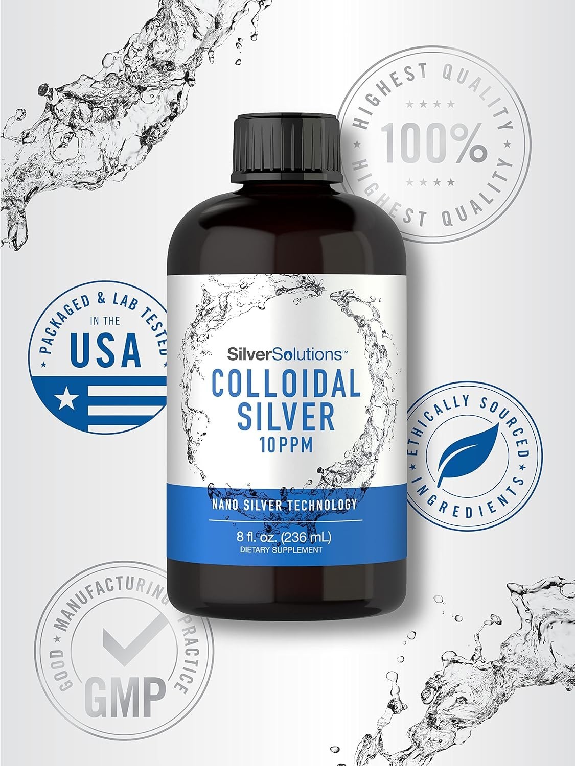 Carlyle Colloidal Silver | 10 Ppm | 8 Oz (236 Ml) | Nano Silver Technology | Veg