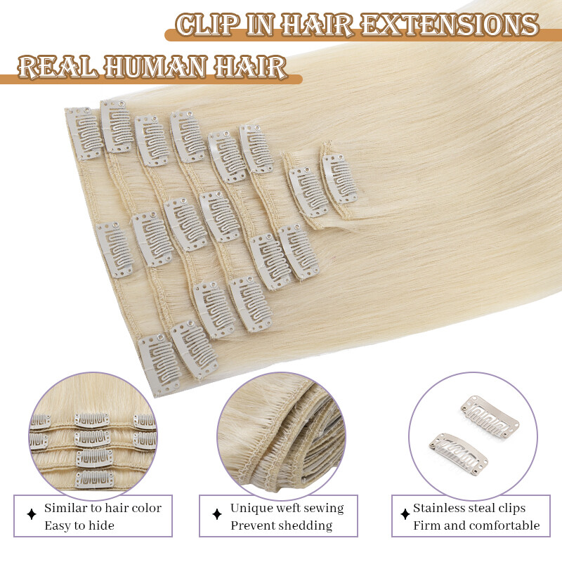Clip In Hair Extensions 100% Remy Human Hair 8Pieces 18Clips Balayage Full Head