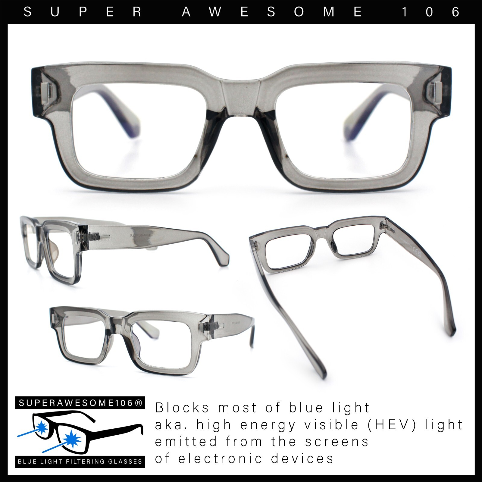 Retro Vintage Style Thick Plastic Horn Rim Blue Light Filter Computer Glasses