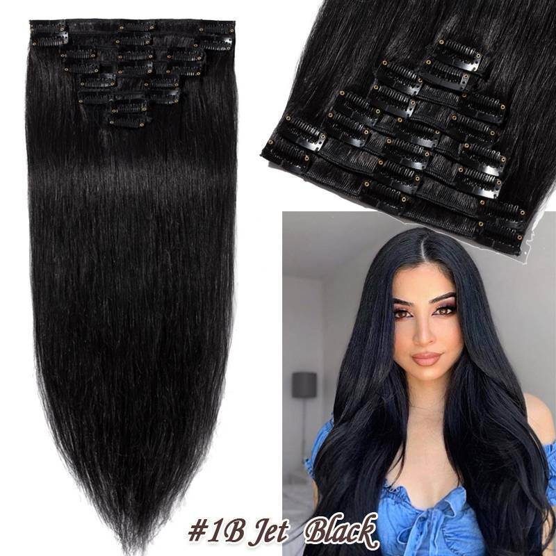 Clip In Hair Extensions 100% Remy Human Hair 8 Pieces 18 Clips Natural Full Head