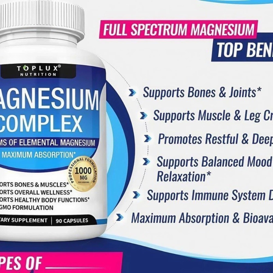 1 bottles Complex Magnesium 1000mg 7 Types | Sleep Muscle Bone Promote 90 Caps