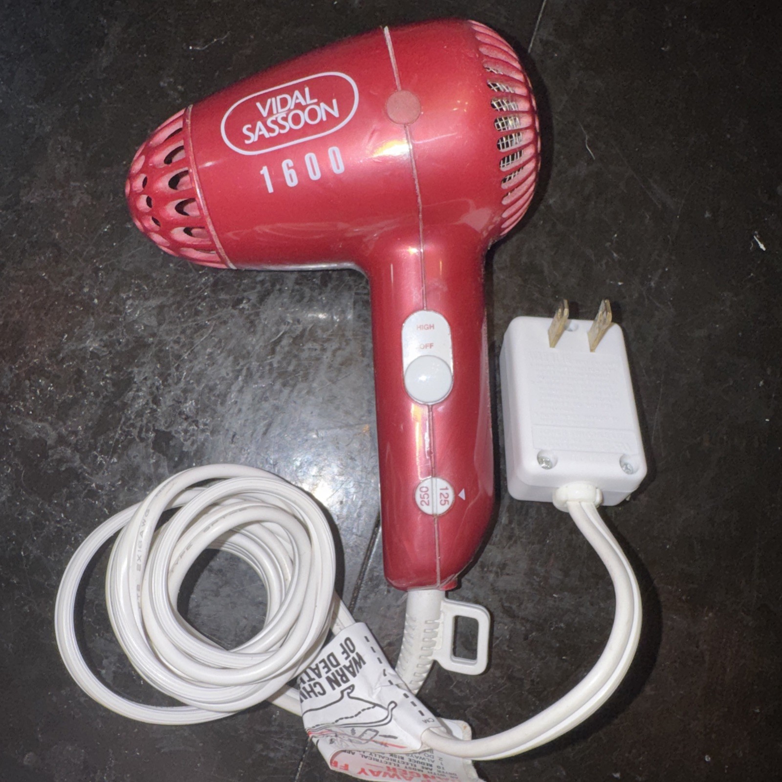 Vintage Vidal Sassoon 1600W Turbo Hair Dryer Travel 80s Maroon