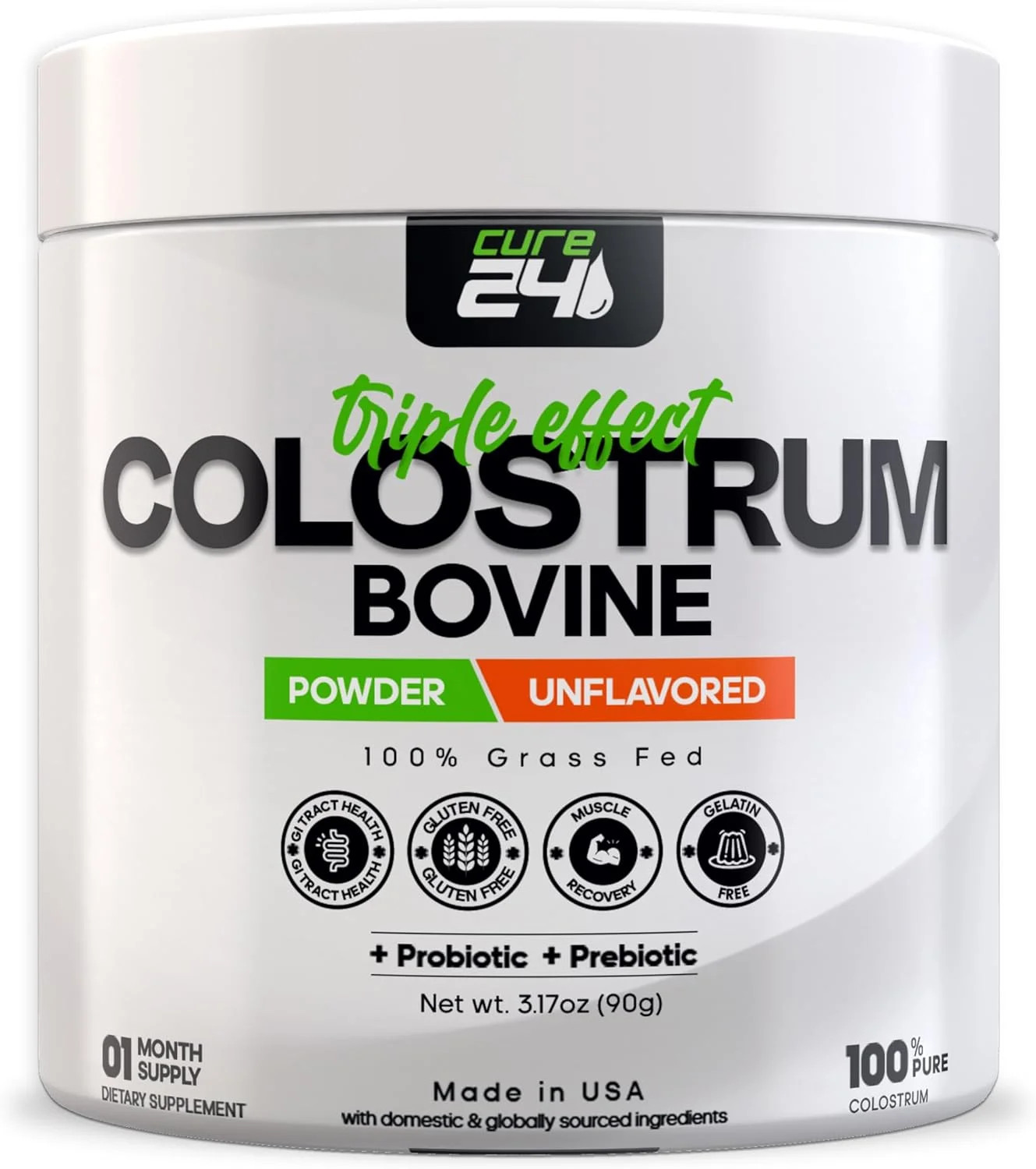 Bovine Colostrum X3 Supplement Powder for Humans, 100% Pure Whole Natural Grass