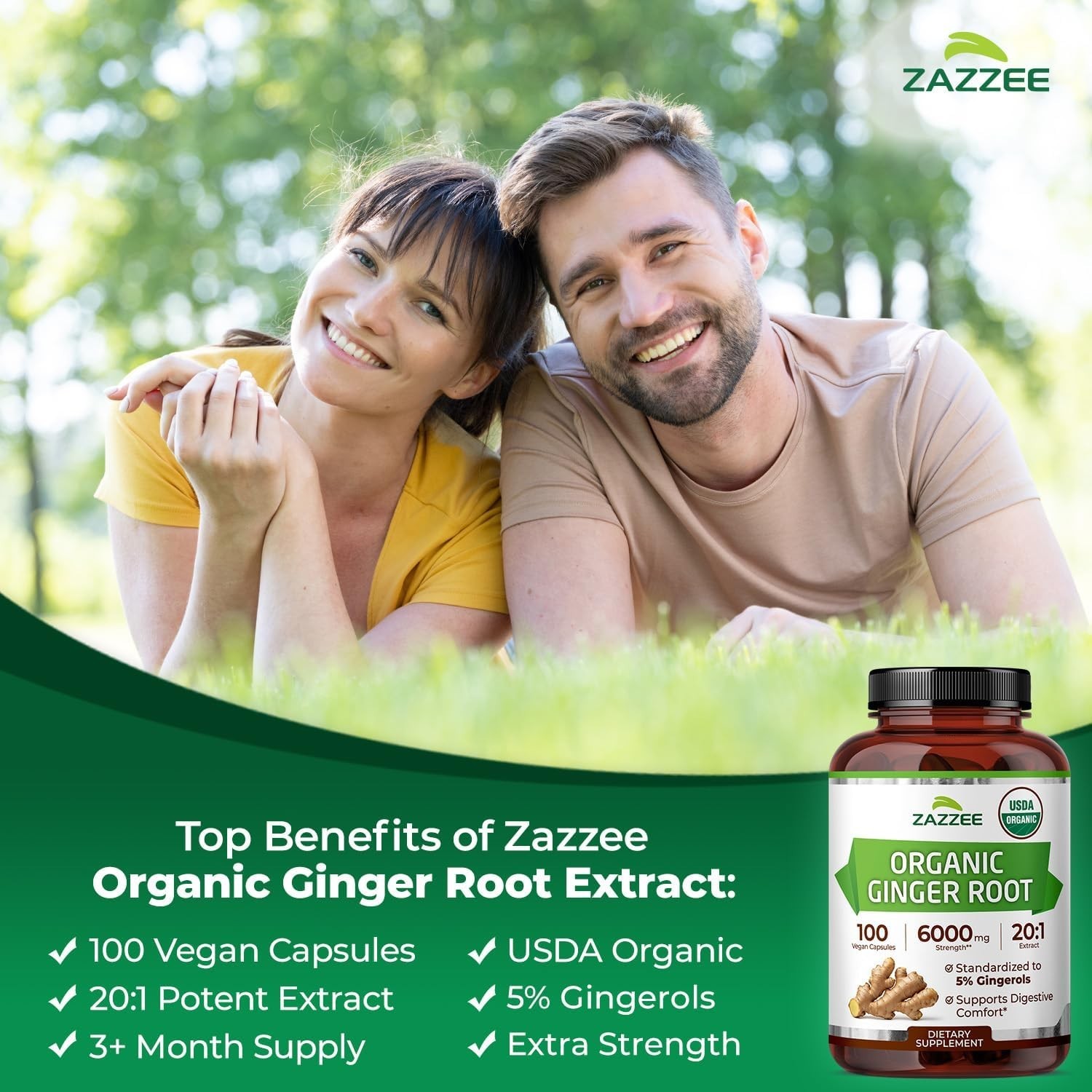 USDA Organic Ginger Root 20:1 Extract, 5% Gingerols, 100 Capsules, 3+ Suppl…