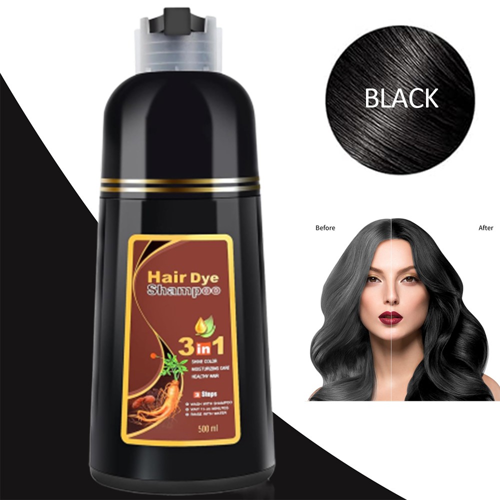 Black Hair Dye Shampoo Natural Instant 3 in 1 Hair Dye Shampoo 500ml FREE SHIP