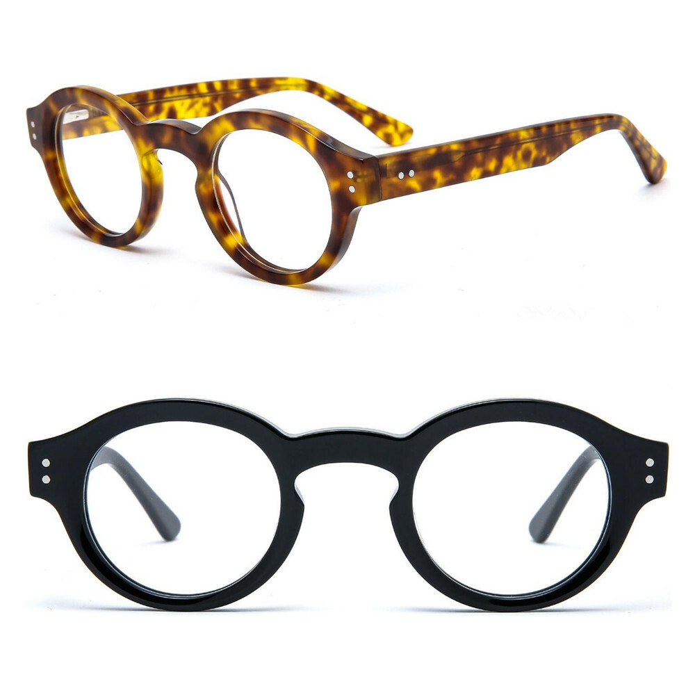 Vintage Small Oval Round Eyeglasses Frames Acetate Glasses Mens Women 43mm Clear