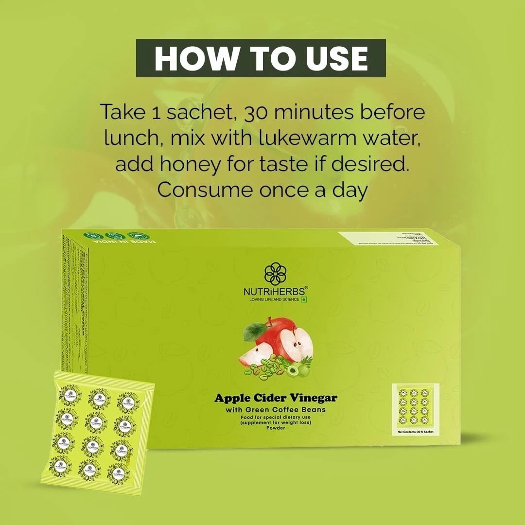 NUTRiHERBS Apple Cider Vinegar Powder Green Coffee Beans, Amla 30 Sachets
