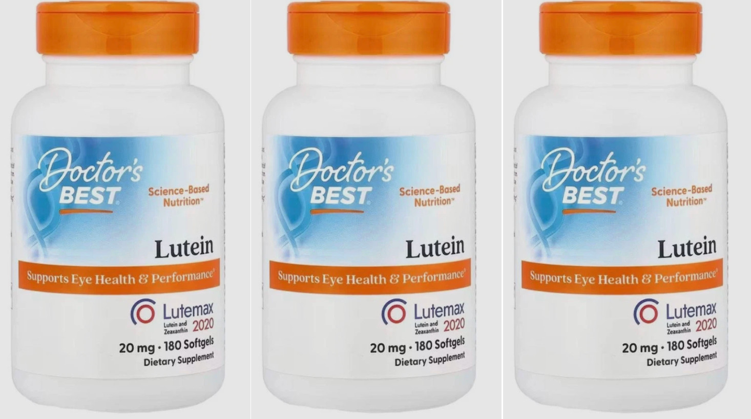 3X Doctor’s Best Lutein with Lutemax 20mg-180 softgels EXP 10/2027