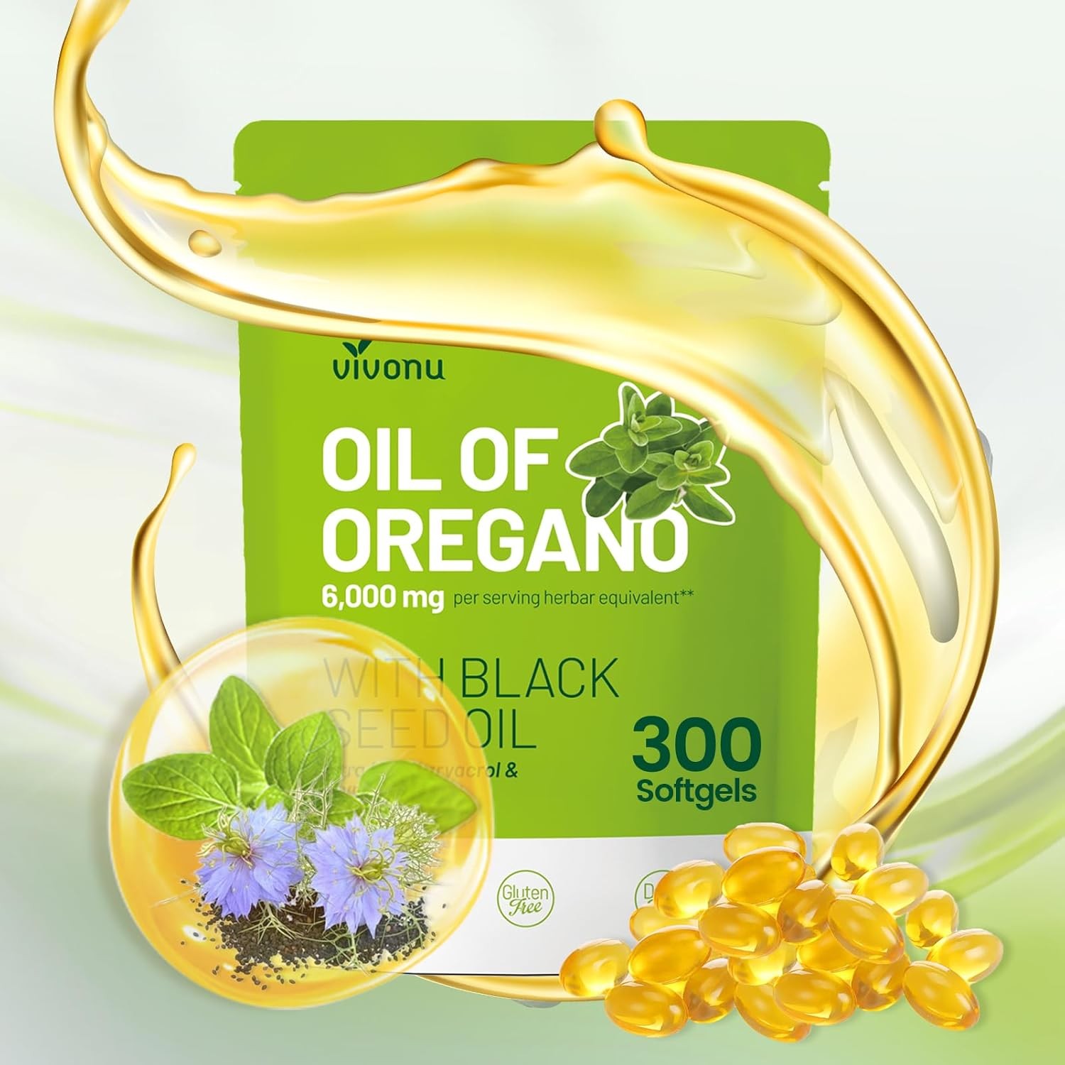VivoNu Oil of Oregano with Black Seed Oil, Balanced Oil of Oregano Capsules