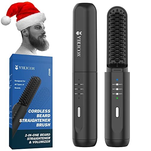 Beard Straightener for Men: Cordless Heated Beard Brush for Men, Black