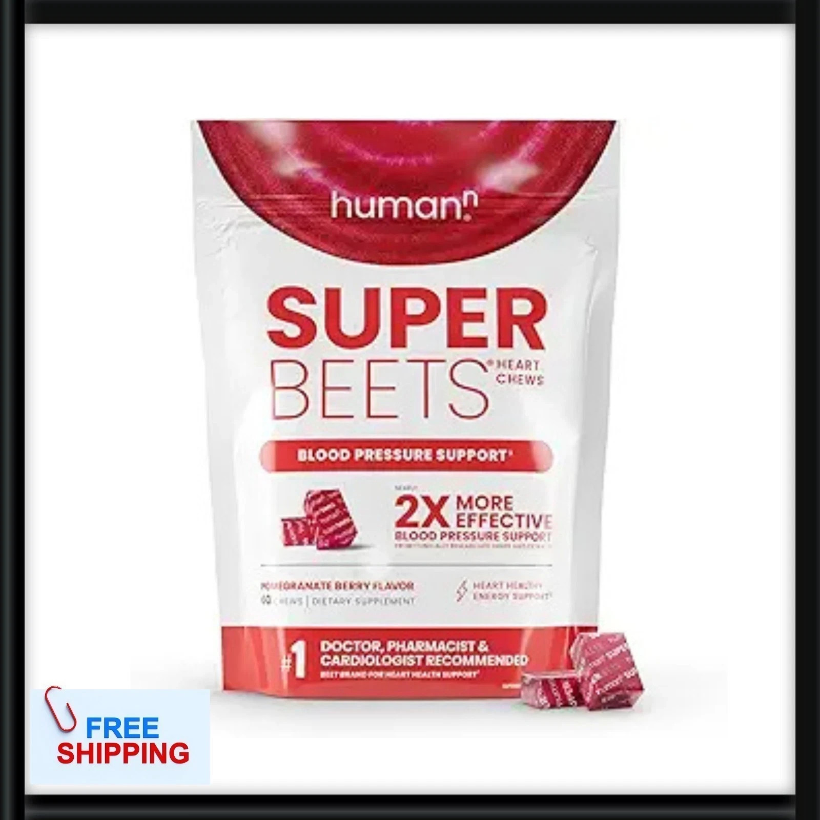 Superbeets Heart Chews, Nitric Oxide & Blood Pressure Support, 60 Count NEW