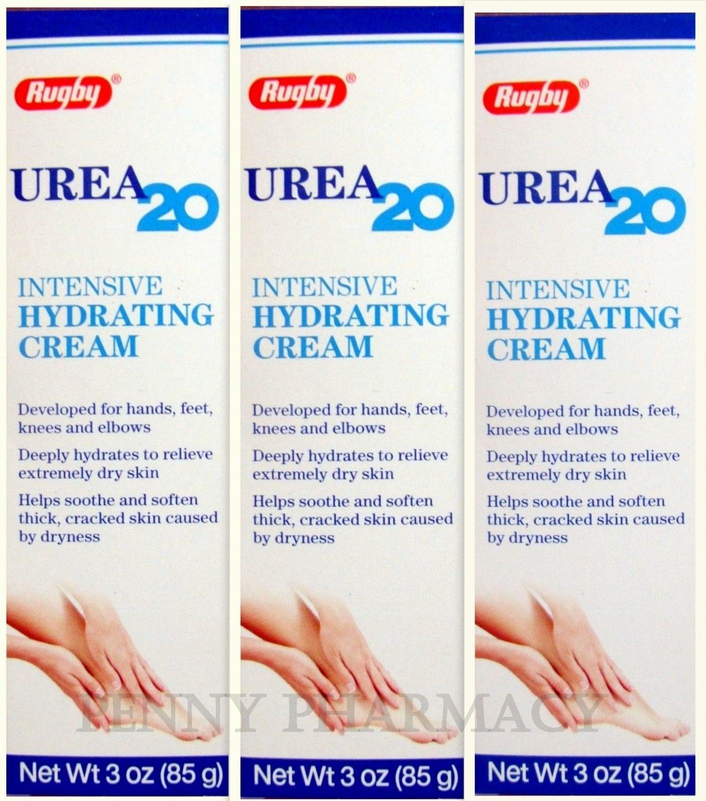 Rugby Urea 20 % Cream Intensive Hydrating 3oz / 85gm ( 3 pack )