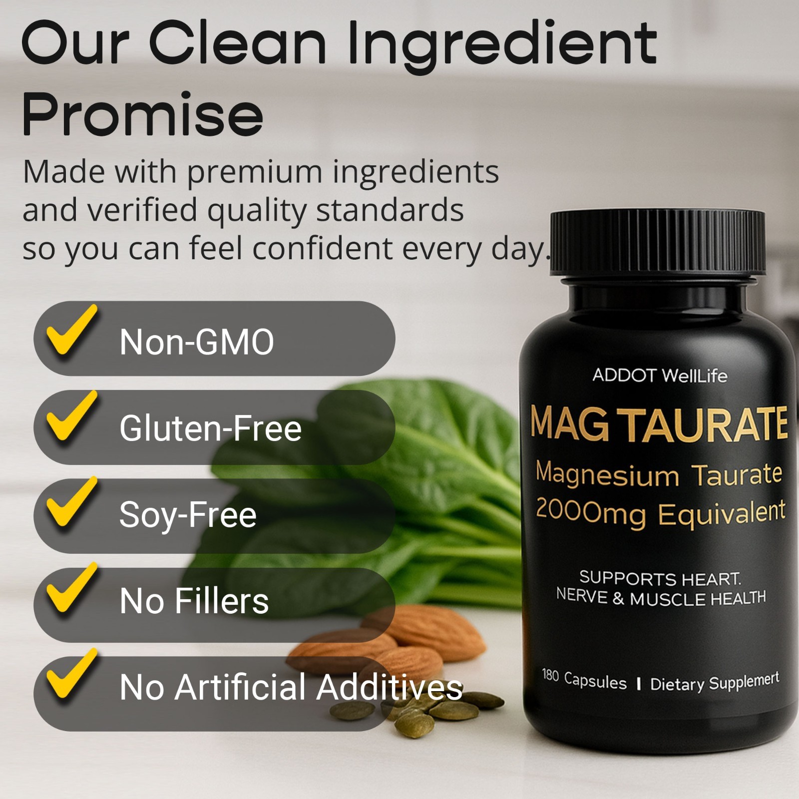 Mag Taurate 2000mg | Magnesium Taurate 180 Capsules | Heart, Nerve & Muscle Supp