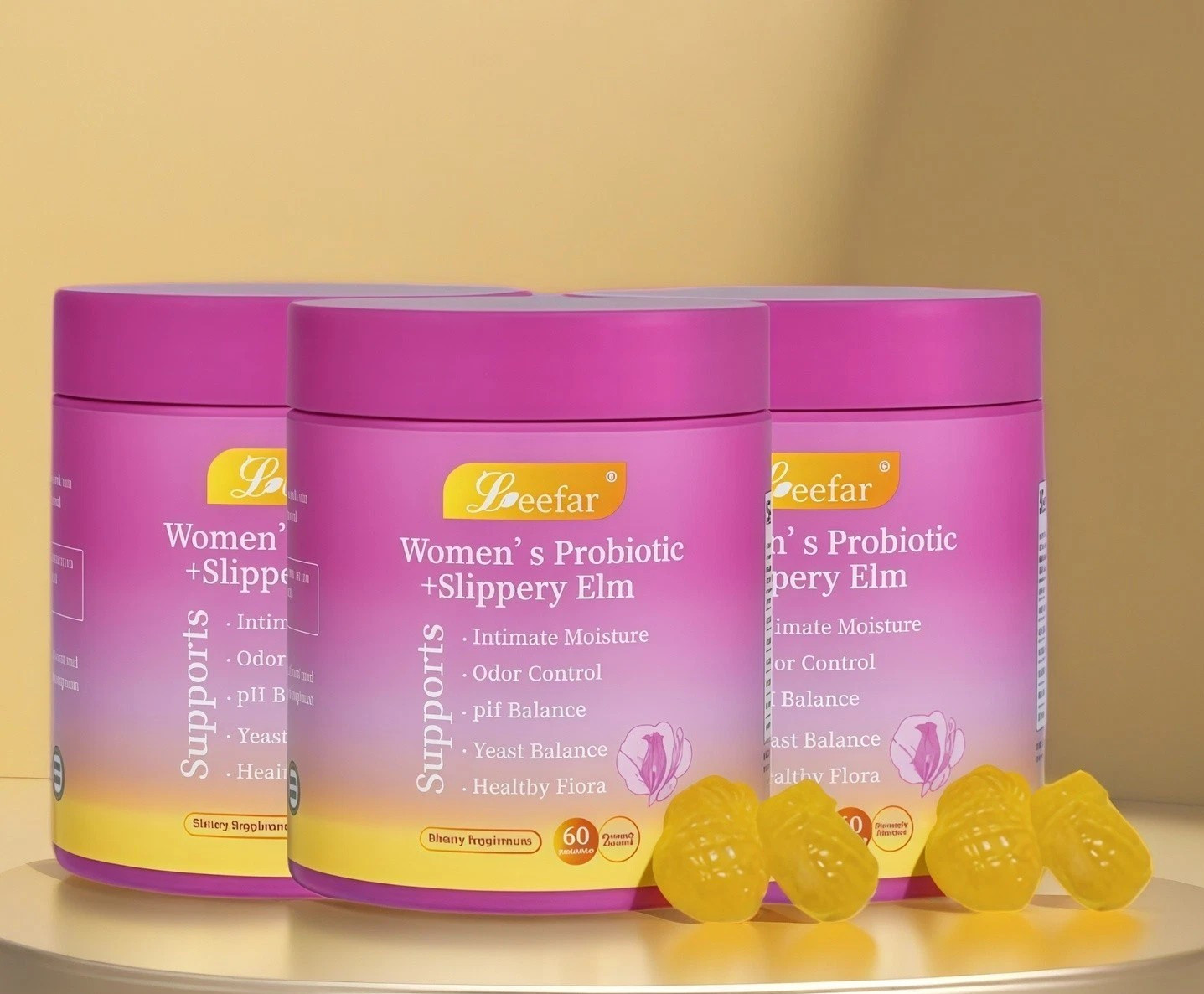 3PCS Women’s Probiotic Slippery Elm Pineapple 60 gummies pH Balance Gut Health