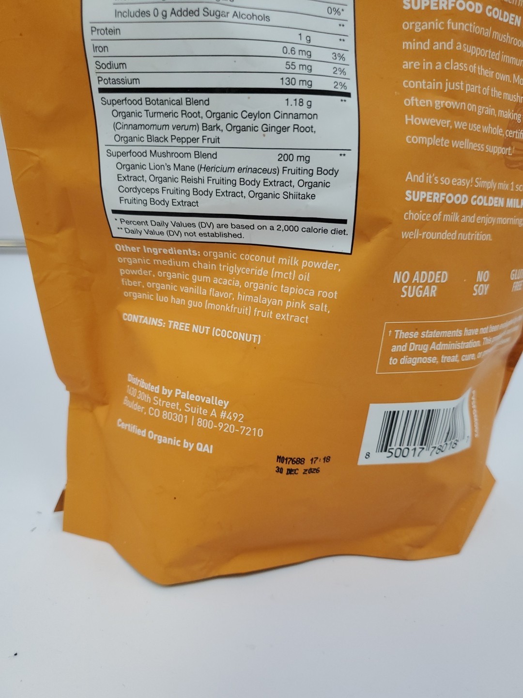 Paleovalley Superfood Golden Milk Organic 1 Lb 450G Expires DEC 2026 30 Servings
