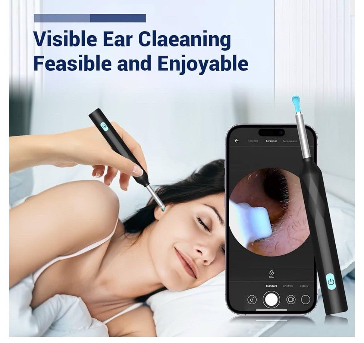 Visual Ear Scoop Built-in HD Camera LED Light Luminous Smart Ear Wireless Kit