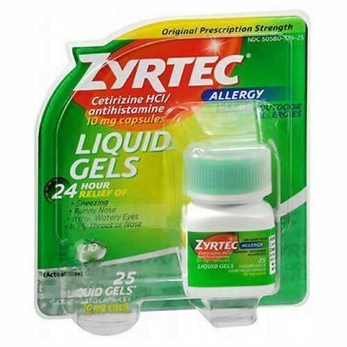 Zyrtec 10mg Allergy Liquid Gels 25 ct total Exp 8/26