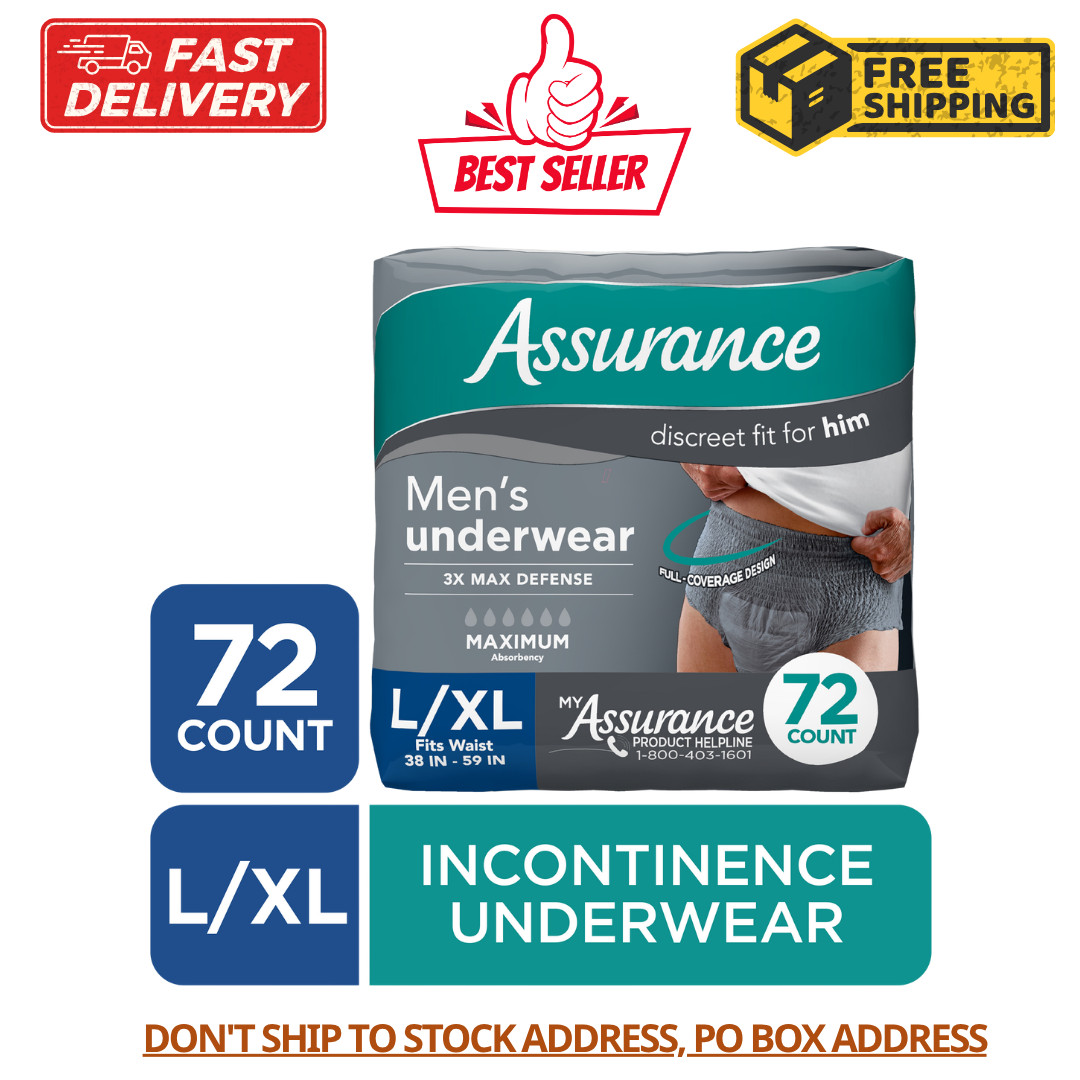 Assurance Men’s Incontinence Underwear, Large, Maximum Absorbency, 72 Count