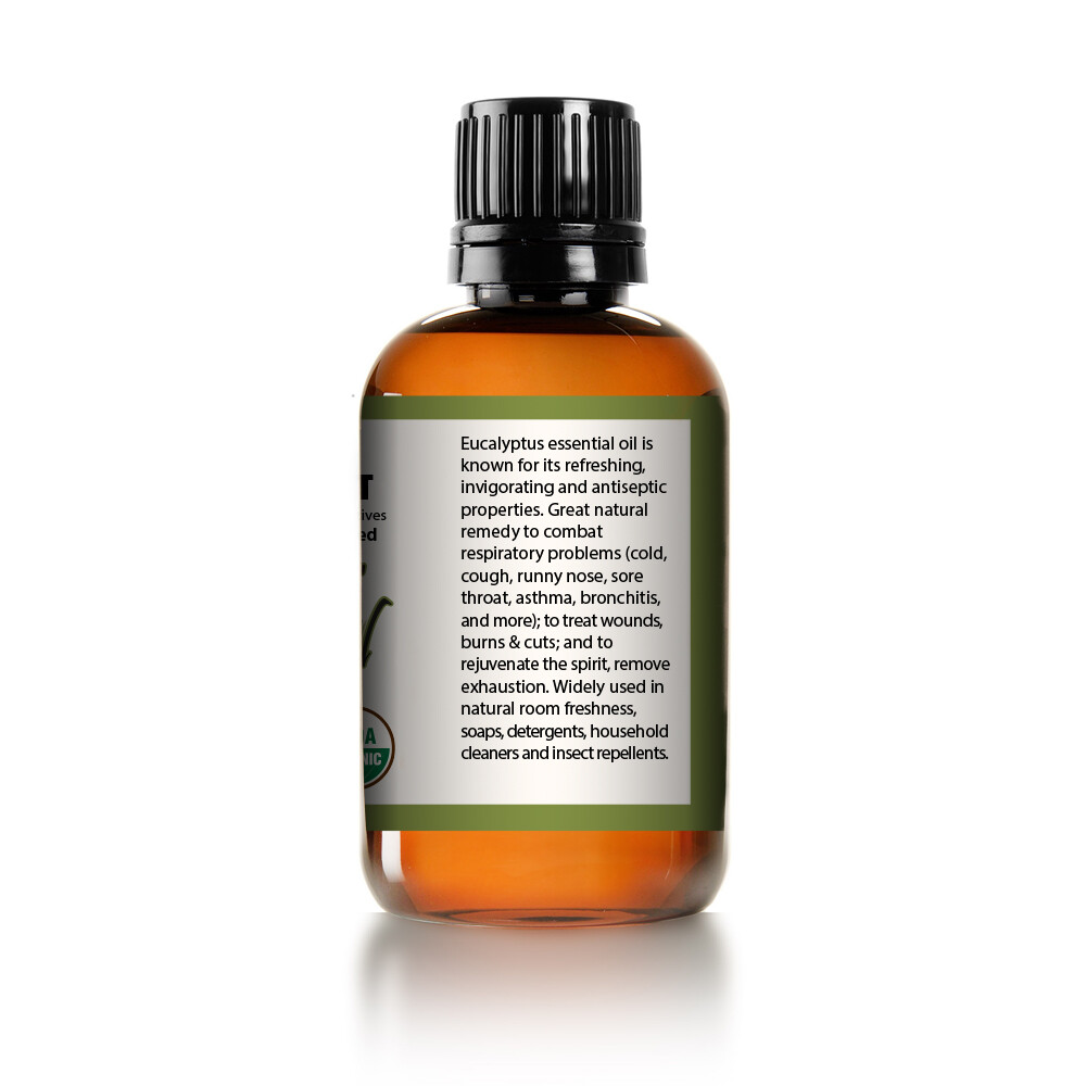 100% Pure Virgin Certified USDA Organic Eucalyptus Essential Oil (Huge 4oz)
