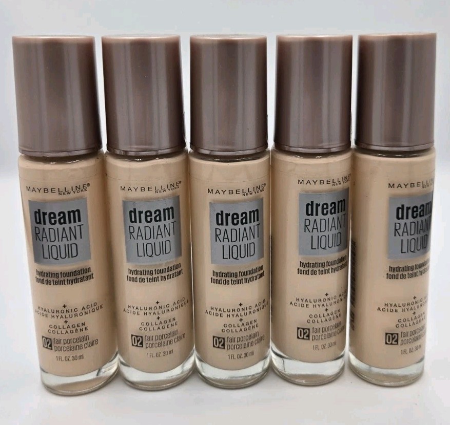 Lot of 5 Maybelline Dream Radiant Liquid Hydrating Foundation 02 Fair Porcelain