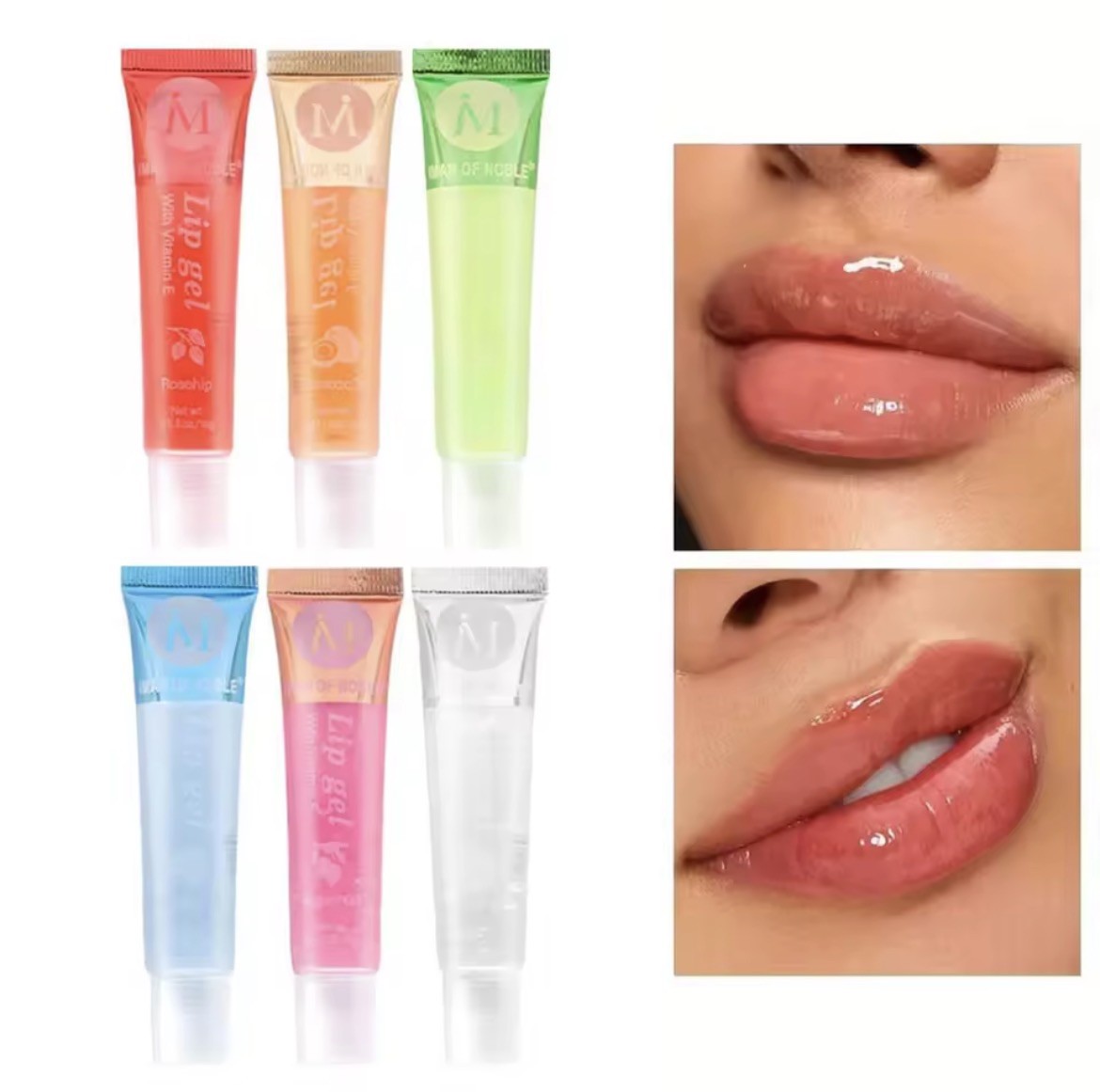 MAN OF NOBLE Lip Gloss Gel Set Vitamin E Shine, Variety Of Flavors 0.6