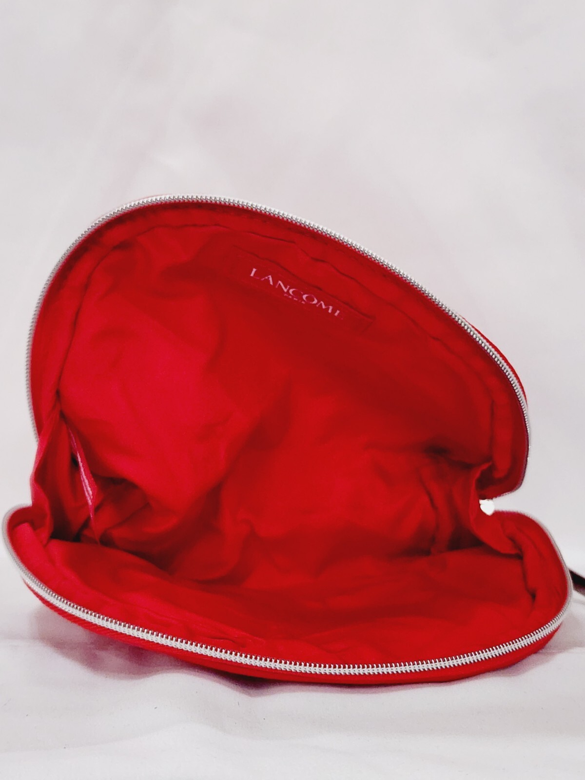 Lancome RED Lips Kiss Bag Cosmetic Makeup Travel Plastic Zip Pouch Polyester New