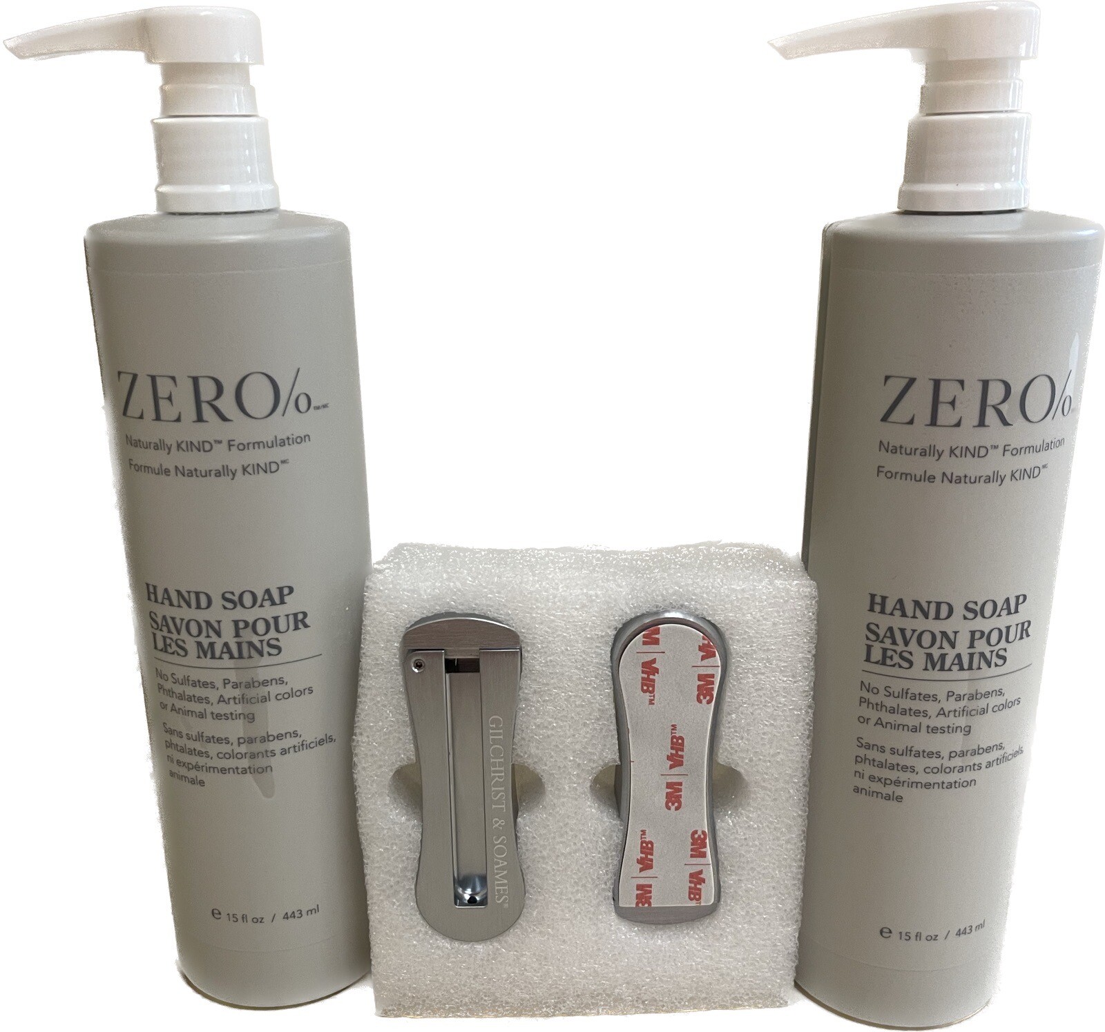 Gilchrist & Soames Zero% 2x HAND SOAP & 2x Brackets Naturally Kind Formulation