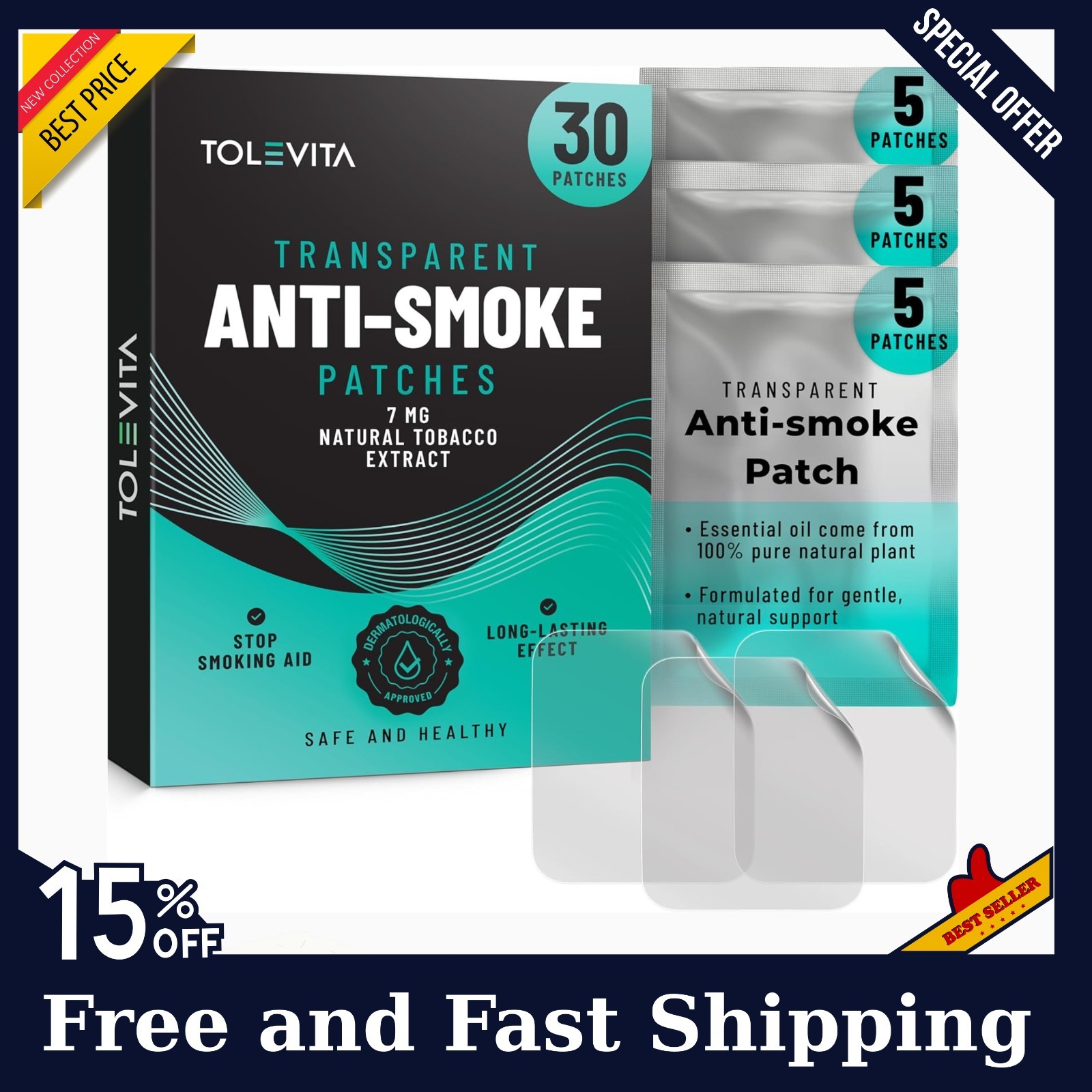 TOLEVITA Anti-Smoke Herbal Patches – 7mg, 30 Patches for Reducing Cravings USA..