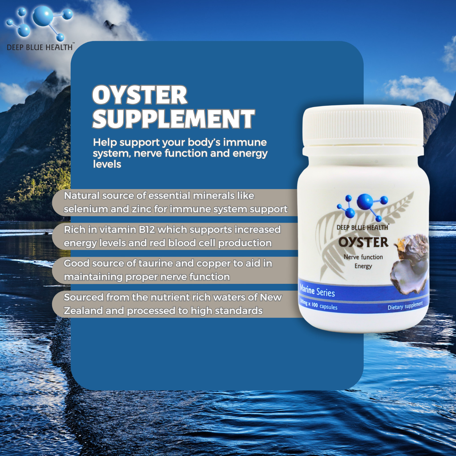 New Zealand Oyster Extract Powder Zinc Libido Supplement – 500mg x 100 Capsules