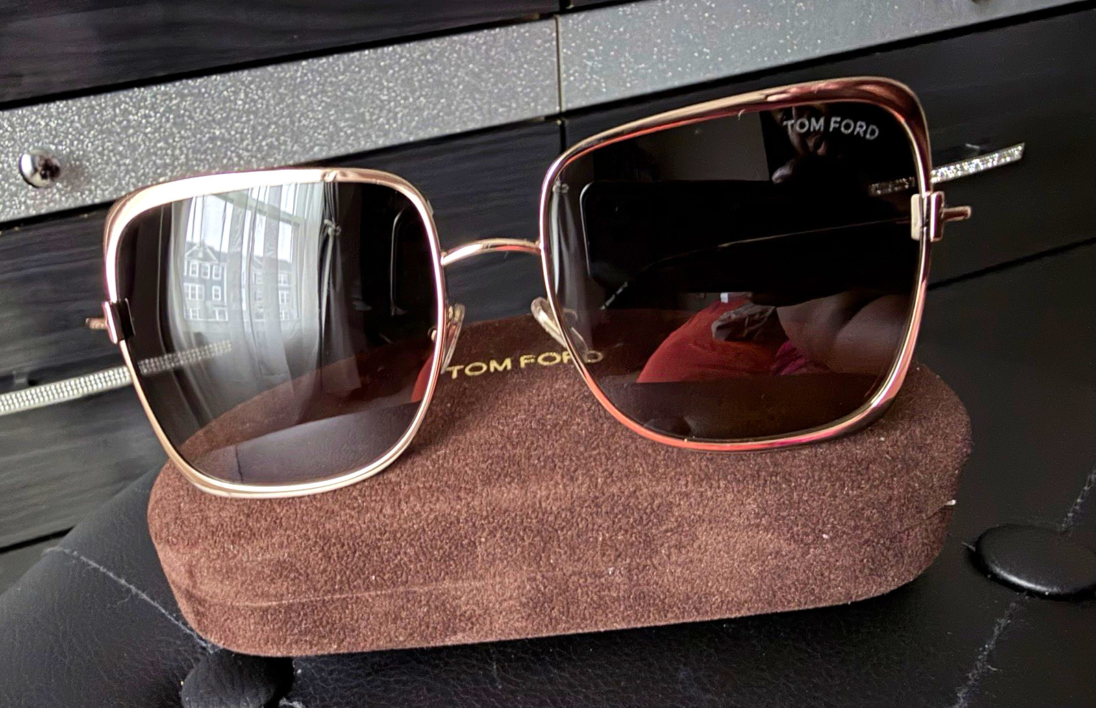 Tom Ford TF1319 Gold Metal Square Blue Block Eyeglasses Frames 57-28-140