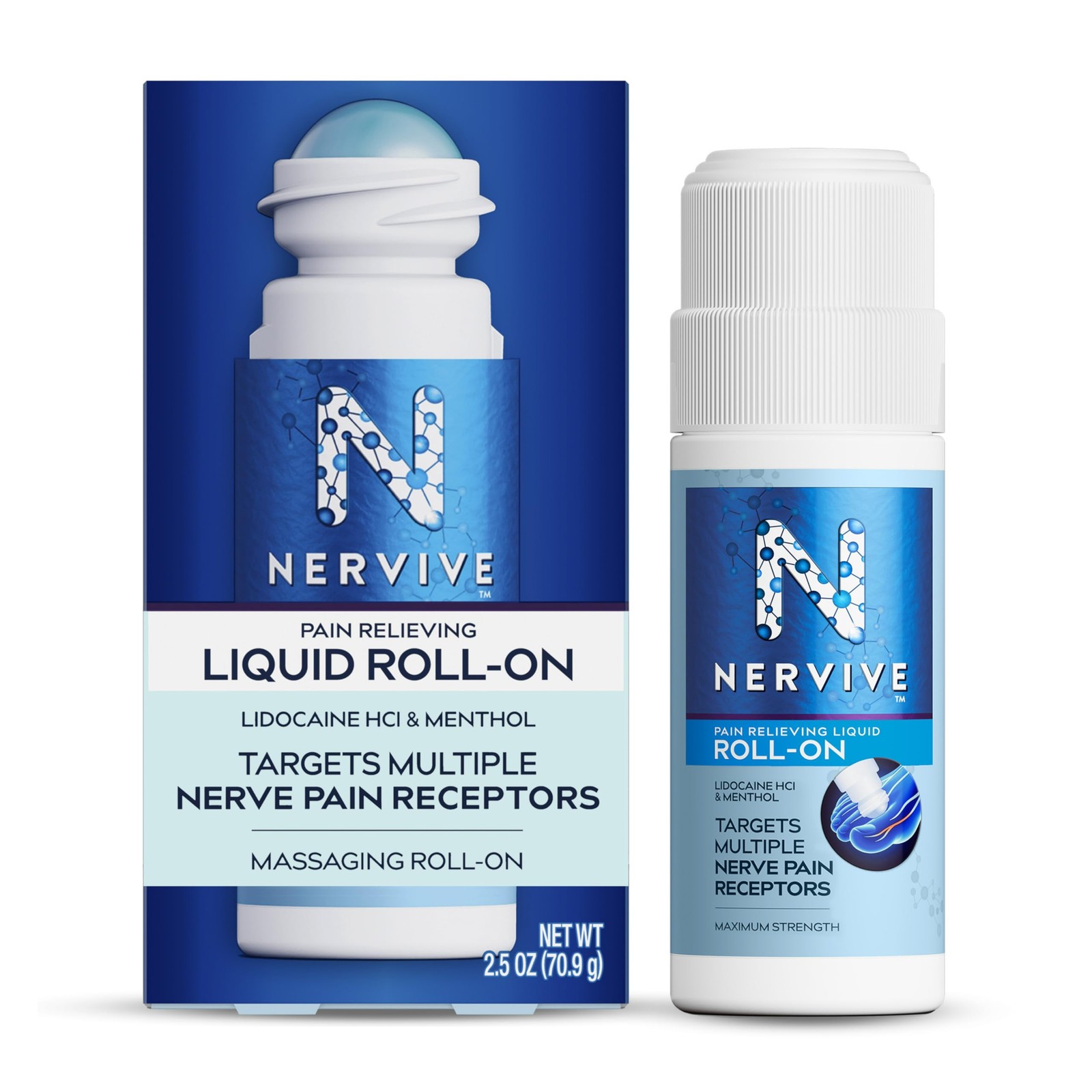 Nervive Nerve Care, Pain Relieving Roll On Liquid, Max Strength No-Mess Topical