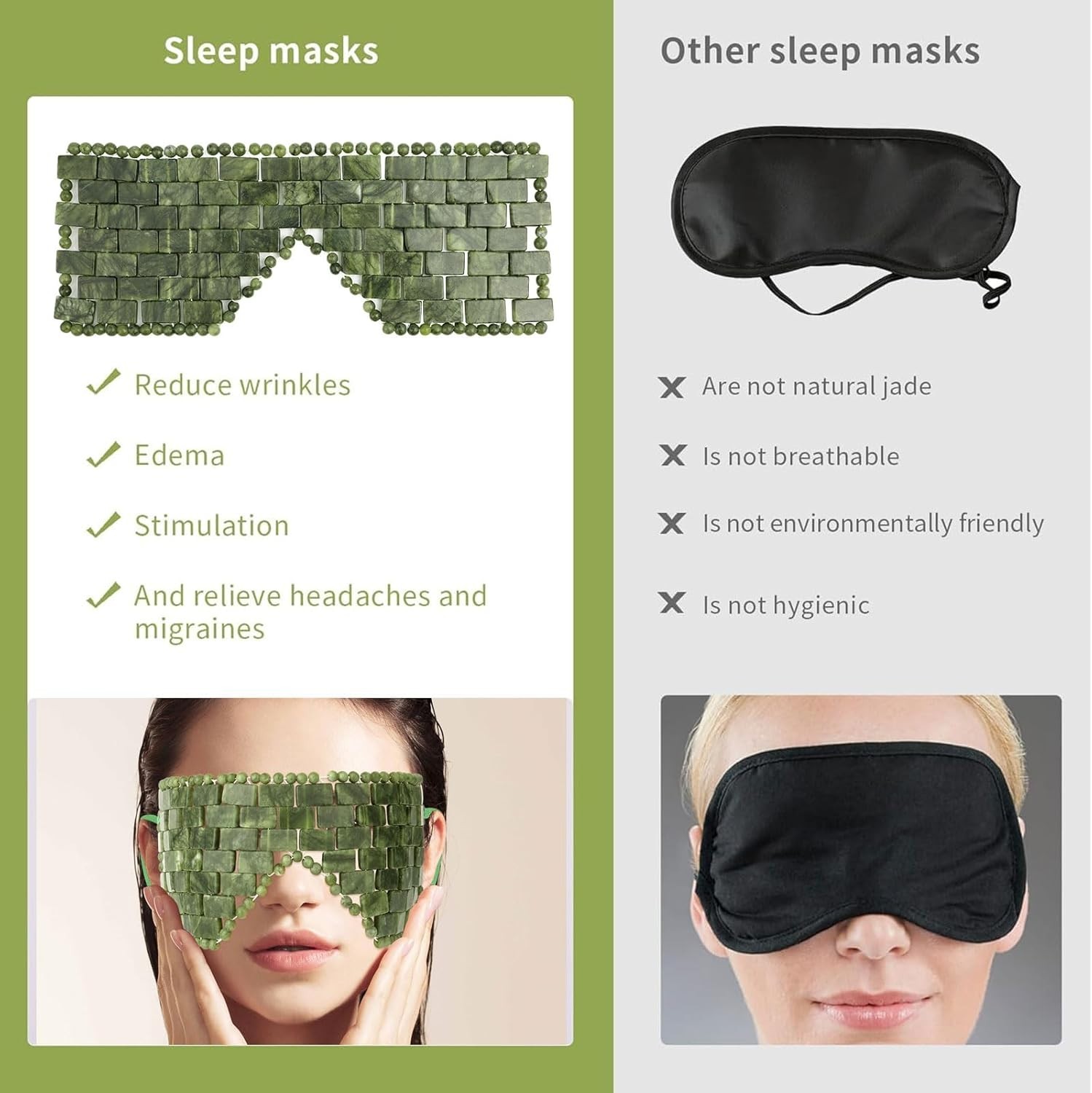 Jade Eye Mask, 2Pcs Large Facial Cooling Mask with 100% Real Jade for Hot & Cold