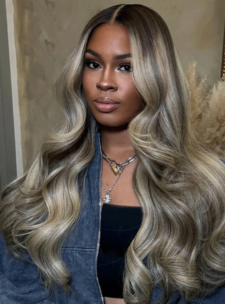 Balayage Ombre Silver Gray Ash Blonde Wigs Wave Lace Front Wigs 100% Human Hair