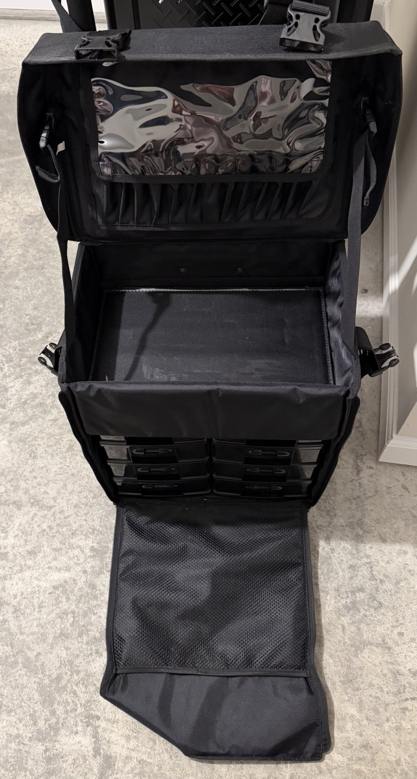 Black Nylon Rolling Makeup Case Organizer w/ Mirror, Compartments, Handle