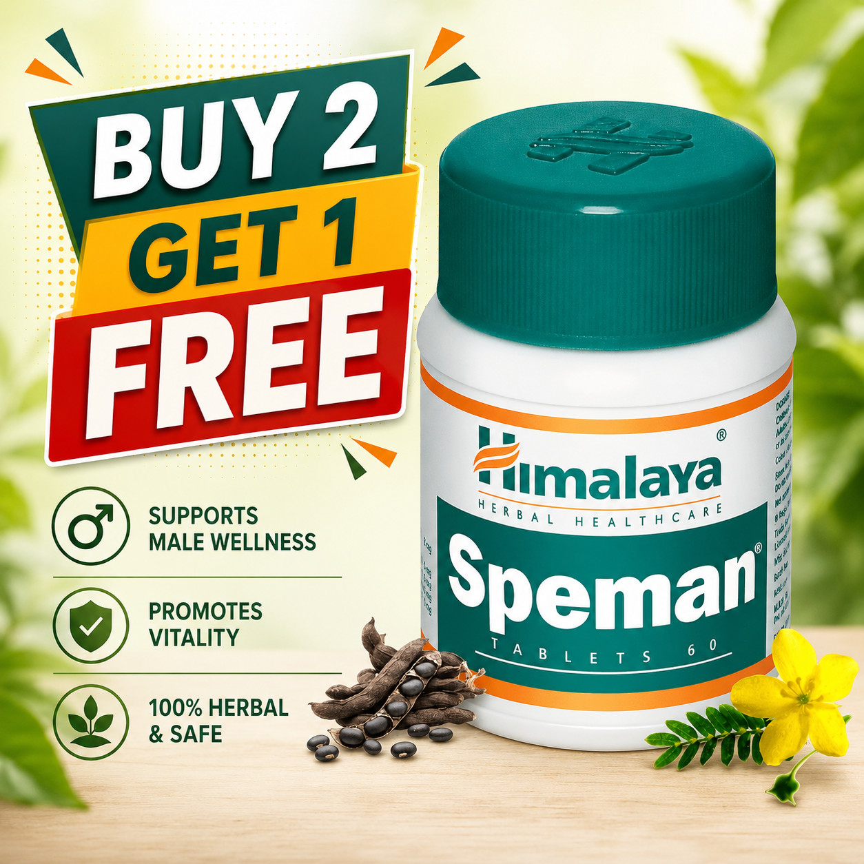 1 x 60Tab-Himalaya Herbal Healthcare Speman for Men-For USA Duty Paid Shipping