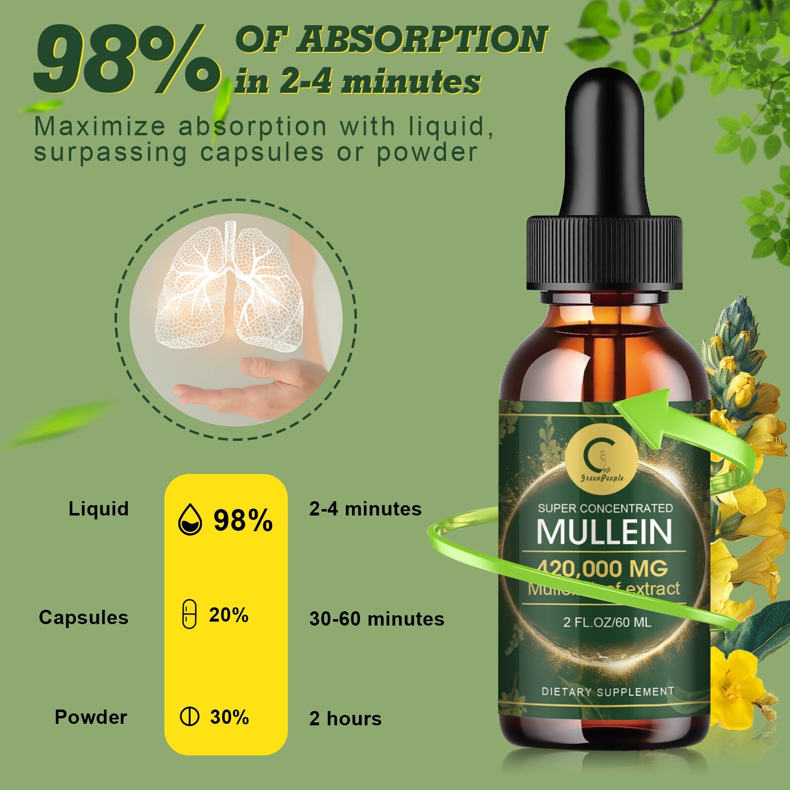 2x Mullein Leaf Extract Liquid Drops Healthy Lung Cleanse Respiratory Support